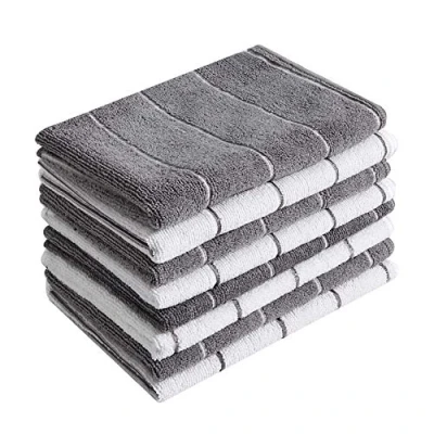 Image of Microfiber Kitchen Towels Super Absorbent, Soft and Solid Color Dish Towels, 8 Pack (Stripe Designed Grey White Colors), 26 x 18 Inch