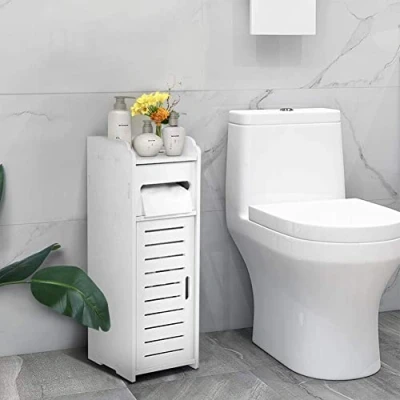 Image of White Bathroom Cabinet, Waterproof Toilet Storage Cupboard Shelf Floor Standing Silm Rack with Drawer Space Saver Organizer for Living Room Bedroom Kitchen Hallway 17 x 22 56cm