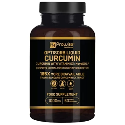 Image of Optisorb Liquid Curcumin with Vitamin D 60 Liqcaps 185x Turmeric &amp; Bioavailability Ultra Bioavailable Capsules 1000mg NovaSOL Daily Dosage UK Manufactured