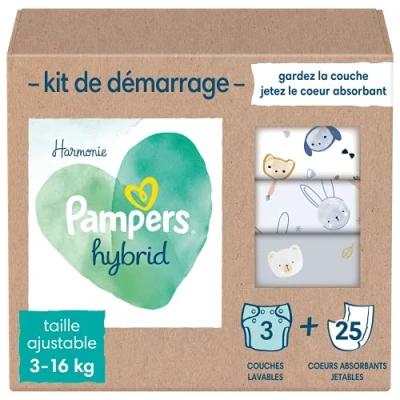 Image of Pampers Harmony Hybrid Starter Pack, 3 Washable Diapers + 25 Disposable topsheets 1 Pack