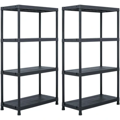 Image of vidaXL Storage Shelf Racks 2 pcs Black 60x30x138 cm Plastic