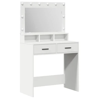 Image of vidaXL vanity unit white wood dress table with mirror/hollywood lighting sleek, functional design for small bedrooms