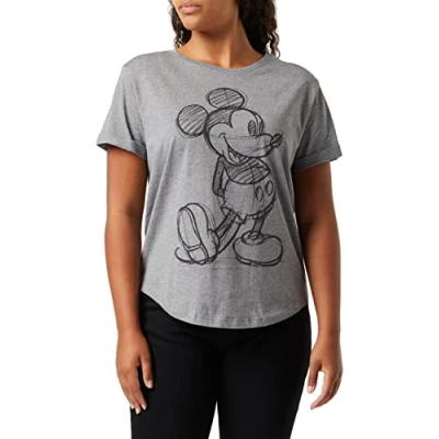 Image of Disney Women&#039;s Mickey Mouse Sketch T Shirt, Grey, 8 UK