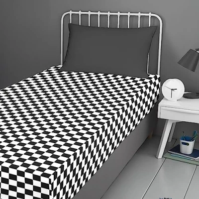 Image of Bedlam Black &amp; White Checkered Single Fitted Sheet (190 x 90 25cm) Bedding Black/White Tile Bed Check in Matching Duvet Cover Available