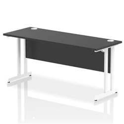 Image of Impulse 1600x600mm Straight Office Desk Black Top White Cantilever Leg