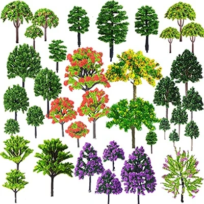 Image of Cayway 53 PCS Miniature Trees Mixed Model Trees, Colors for Train Scenery, Fake Building Model, Scenery with No Bases DIY Crafts