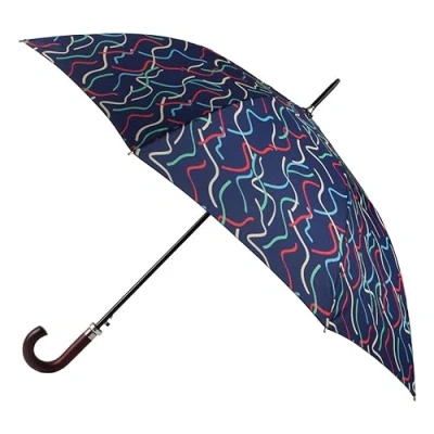 Image of Totes ECO Auto Open Walker Wood Handle Ribbon Print Umbrella