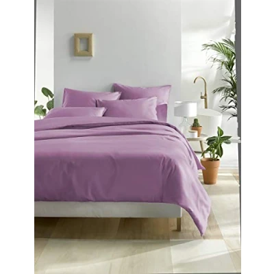 Image of De Witte Lietaer Olivia Satin Combed Cotton Duvet Cover Set, Lilac/Smoky Grape, 240 x 220 cm + 2 Pillowcases
