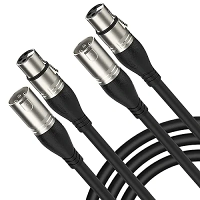 Image of NUOSIYA XLR Cable 3m 2 Pack Balanced Microphone 3 pin Male to Female Extender Cord for Studio Recorder, Mic, Mixer, Speaker System, Phantom Power