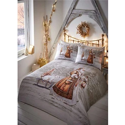 Image of Twilight Santa Christmas Duvet Cover and Pillowcase Set, Beige, Single