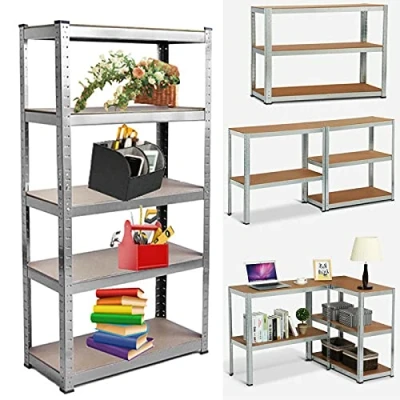 Image of Jupitor Shelving Units Storage Garage: 5 Tier 150cm x 75cm 30cm Multipurpose Heavy Duty (175KG Per Shelf) 875KG Capacity Racking Shelves for Warehouse Shed Office Greenhouse Gal