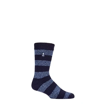Image of Mens 1 Pair SOCKSHOP Heat Holders 1.6 TOG Lite Striped, Patterned &amp; Argyle Socks Izmir Chunky Stripe Navy 6 11
