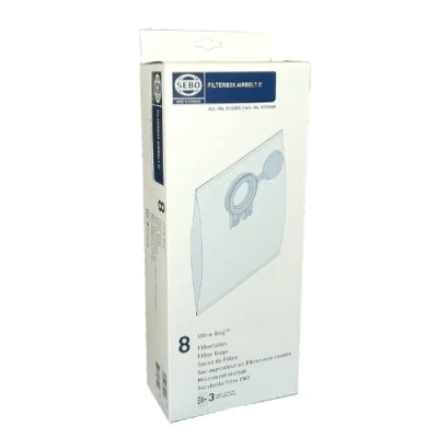 Image of SEBO Filterbox D 8120 for Airbelt includes 8 Ultra Bag Electret Filter Bags 4 Layer with Cap by