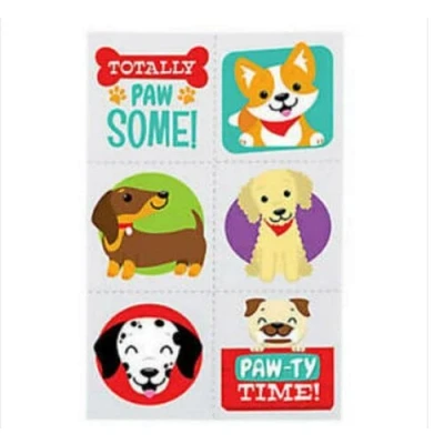 Image of Pack of 18 Cute Dog Puppy Party Temporary Art Tattoo Sticker Kids Bag Fillers