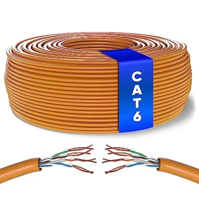 Image of Mr. Tronic Bulk Cat 6 Ethernet Cable 100m, High Speed LAN Network Cable, 100m Cat6 Internet 1 Gbps, 250 MHz, ADSL AWG24 UTP CCA (100 Meter, Orange)