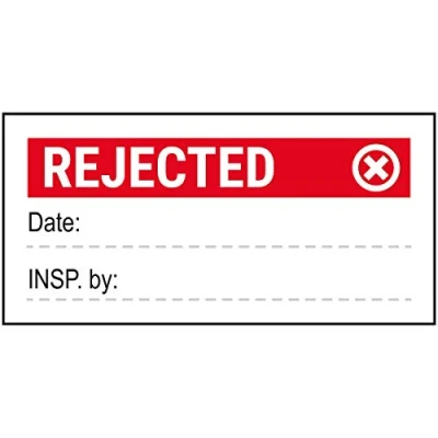 Image of V Safety Rejected Write On Red Sticker 51x25mm (Roll of 250)