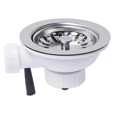 Image of NRG 90mm Stainless Steel Kitchen Basket Strainer Sink Waste Drainer Plug with Overflow Connection