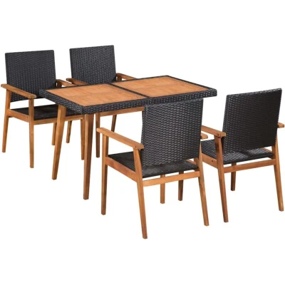 Image of vidaXL 5 Piece Outdoor Dining Set Poly Rattan Black and Brown