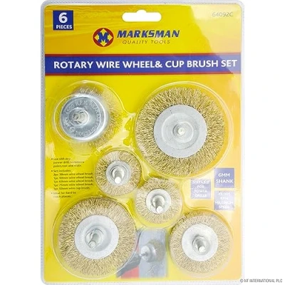 Image of NEW 6PC ROTARY WIRE WHEEL AND BRUSH CUP SET POWER TOOL DRILL ATTACHMENT