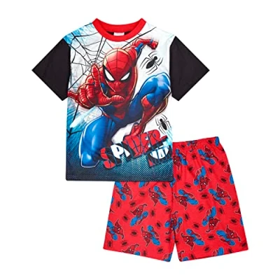 Image of Marvel Spiderman Boys Short Pyjamas Pjs Ages 2 to 12 Years Old, Official Merchandise for and Girls (as8, age, 9_years, 10_years) Red
