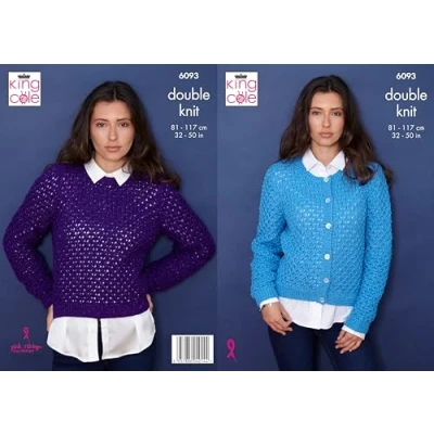 Image of King Cole DK Knitting Pattern 6093 Ladies Cardigan &amp; Sweater