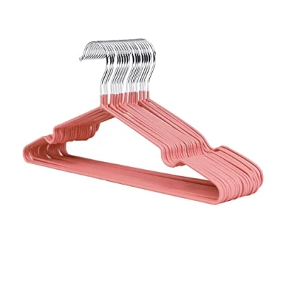 Image of 1Above 25x Premium Rubber Coated Metal Hangers Heavy Duty Space Saving Organiser Clothes for Wardrobes Coat Rack Rails Thin and Non Slip Chrome (PINK)
