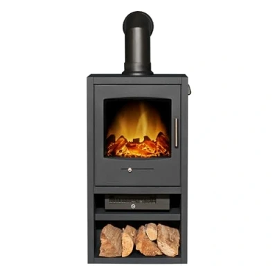 Image of Adam Bergen XL Electric Stove in Charcoal Grey with Angled Pipe Black