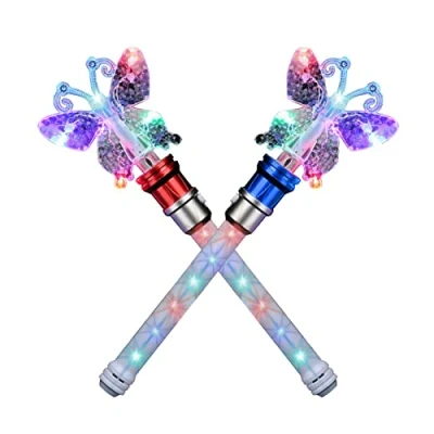 Image of XJSGS Light Up LED Wand Star Flashing Wands,Magic Rotating Toy for Girls and Boys christmas &amp; birthday gift (Butterfly 2pcs)