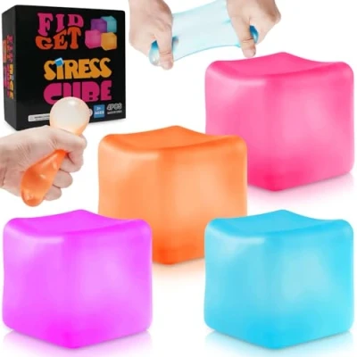 Image of 4PCS Stress Cube Ball, Squishy Balls for Adults, Sugar Ball Fidget Cube, Squeeze Sensory Balls, Anxiety Relief Kids