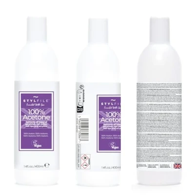 Image of STYLFILE 100% Acetone, at Home Gel Nail Varnish or Acrylic Remover, 400ml Perfect for Soaking Off Polish, Quick &amp; Easy, Lifts Polish in 15 Minutes