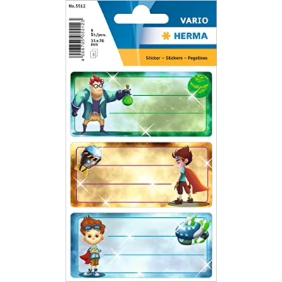Image of HERMA 5512 Book Labels &quot;Superheroes&quot; Self Adhesive with Motifs for School Children, Girls and Boys, 9
