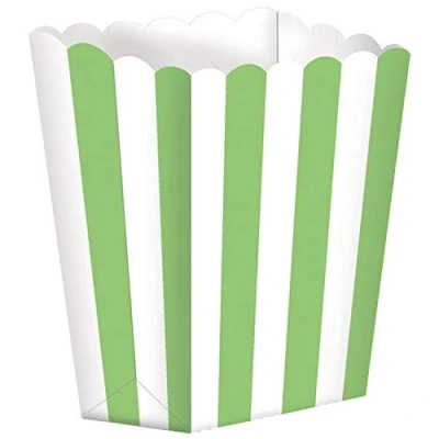 Image of Amscan Kiwi Green Striped Scalloped Popcorn Boxes 5 Pcs, Cardboard, 13cm