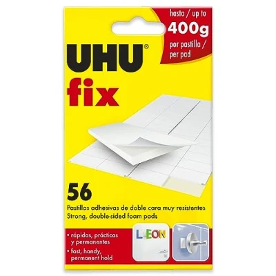 Image of UHU Fix Double Sided Sticky Glue Foam Pads Strong Wall Adhesive Strips Pack of 56