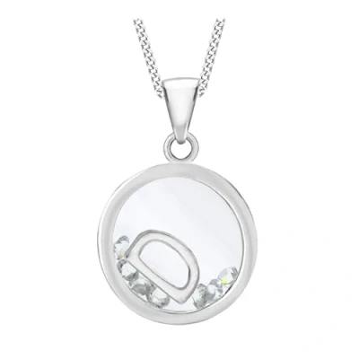 Image of Tuscany Silver Women&#039;s Sterling Floating Cubic Zirconia D Round Pendant on Curb Chain of Length 46 cm/18 Inch