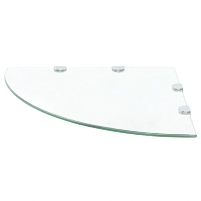 Image of Tidyard Floating Corner Shelf with Chrome Supports Glass Wall Display for Decorative Items in Kitchens Bathrooms Living Rooms Clear 45x45 cm