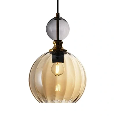 Image of Jadssox Ribbed Glass Pendant Lighting Fixture Postmodern Geometric Hanging Lamp, Home Decor Drop Ceiling Light, E27 Suspension Lamps for Kitchen Island Dining Room Cafe Bar