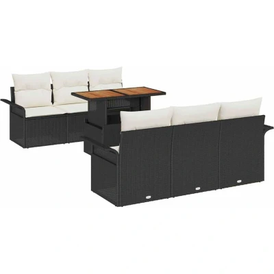 Image of vidaXL 7 Piece Garden Sofa Set with Cushions Black Poly Rattan