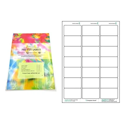 Image of Evergreen Goods A4 Precut Multi Sticker Paper Labels Printable Matte White 3x7, 21 per Sheet: 2,100 in Total, 100 Sheets Inkjet &amp; Laser Self Adhesive Sticky Back NOT Waterproof
