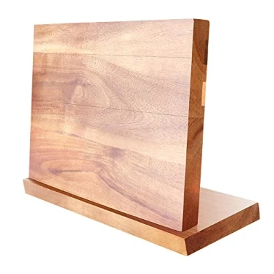 Image of Home Safety Knife Block Magnetic Unequipped Premium Double Sided Holder without Knives Board Made of Acacia Wood for Safe, Tidy Storage