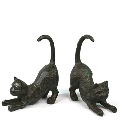Image of Antique style Cast Iron Bookends. a set of 2 cats playing. Perfect for cat lover or book lover. (Pack 2)