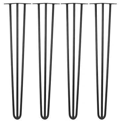 Image of Hartleys Set of 4 Three Rod Hairpin Table Legs 71cm x 12mm Black