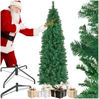 Image of Christmas tree Artificial in Green With Dense Needles Fir Realistic And Natural green,