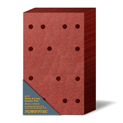 Image of POWERTEC 4R13500 A/O Hook and Loop Sander Pad 80mm x 133mm, Assorted Grits, 10 Each of 40, 80, 120, 180, 240, 50PK