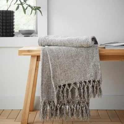 Image of Catherine Lansfield Wilson Plain Chenille, 130x170 cm, Blanket Throw, Grey
