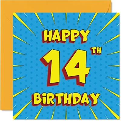 Image of Fun 14th Birthday Cards for Boys Girls Comic Book Happy Card Sister Granddaughter Grandson Son Daughter Brother Cousin Nephew Niece, 145mm x Greeting Cards,
