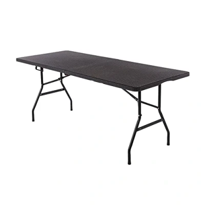 Image of Oypla 6ft Folding Rattan Trestle Table Heavy Duty Catering Garden Party 1.8m
