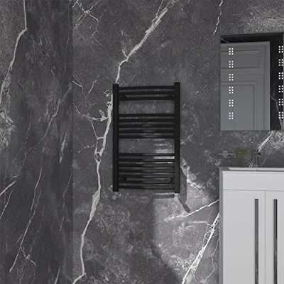 Image of NRG Black Curved Central Heating Towel Rail Bathroom Heated Rad Radiators Ladder Warmer 800x500mm