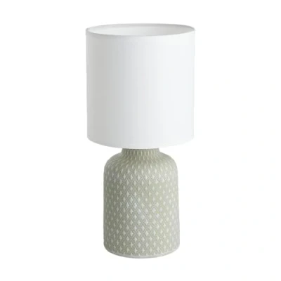 Image of Eglo Bellariva Table lamp, Bedside lamp Made of Ceramic in Grey, Textile White, Living Room with Switch, E14 Socket
