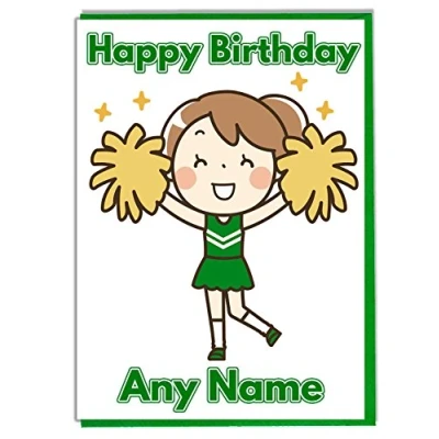 Image of AK Giftshop Cheerleader Cheer leading Themed Personalised Birthday Card ADD A NAME AND AGE