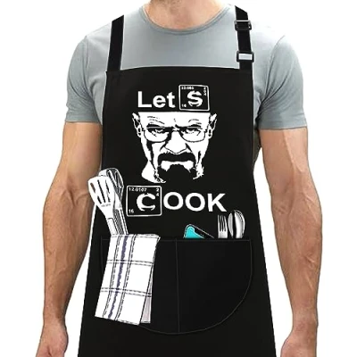 Image of LINEN CLOSET® Adjustable Bbq Aprons for Men Funny Rude Chef Christmas Grilling Gifts Dad Son Father Husband with 2 Pockets Lets Cook Apron